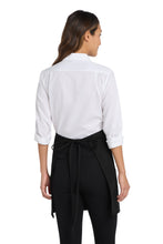 Load image into Gallery viewer, Person wearing a white shirt and black apron on a white background
