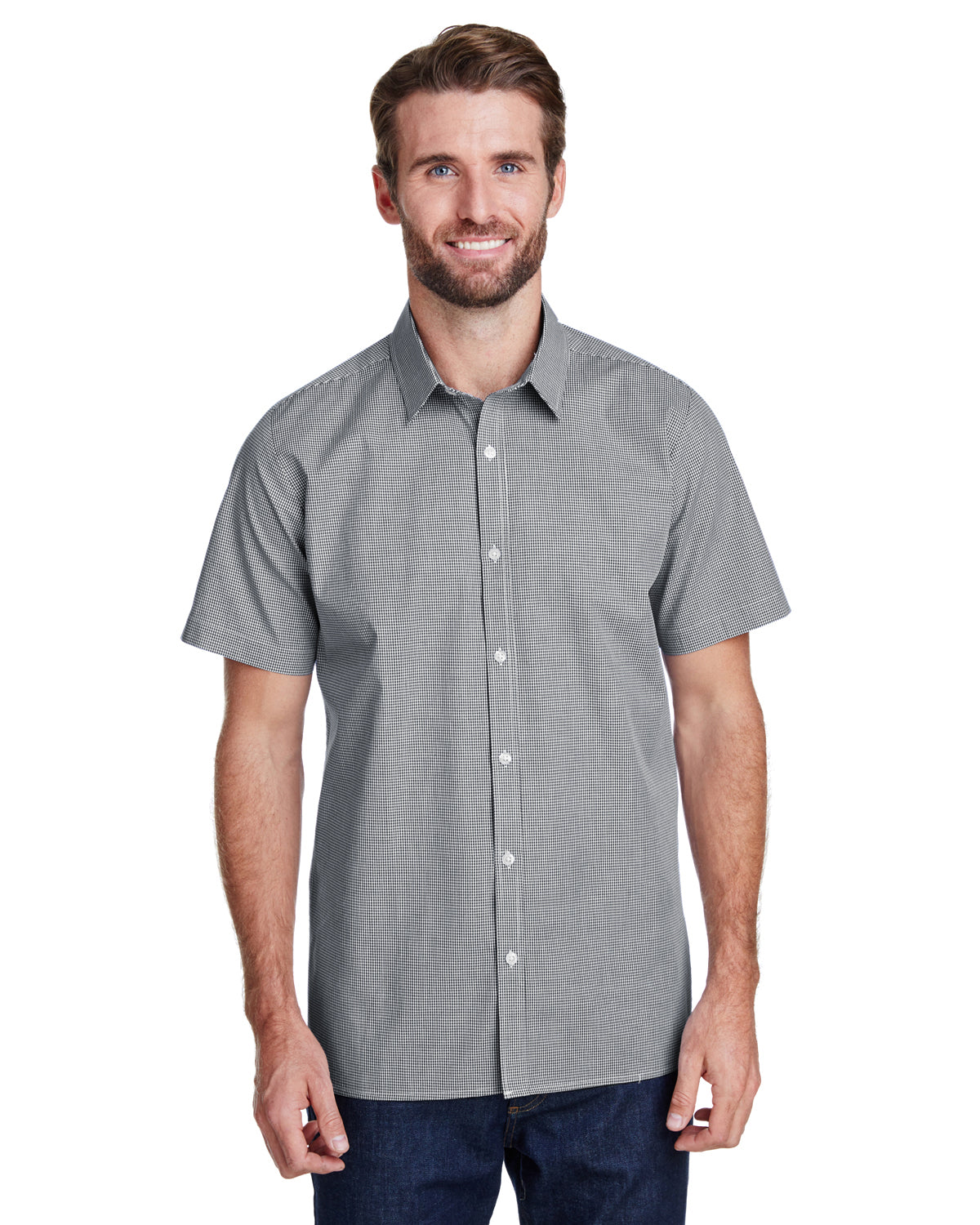 Microcheck Gingham Short-Sleeve Cotton Shirt