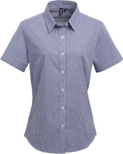 Load image into Gallery viewer, Ladies&#39; Microcheck Gingham Short-Sleeve Cotton Shirt
