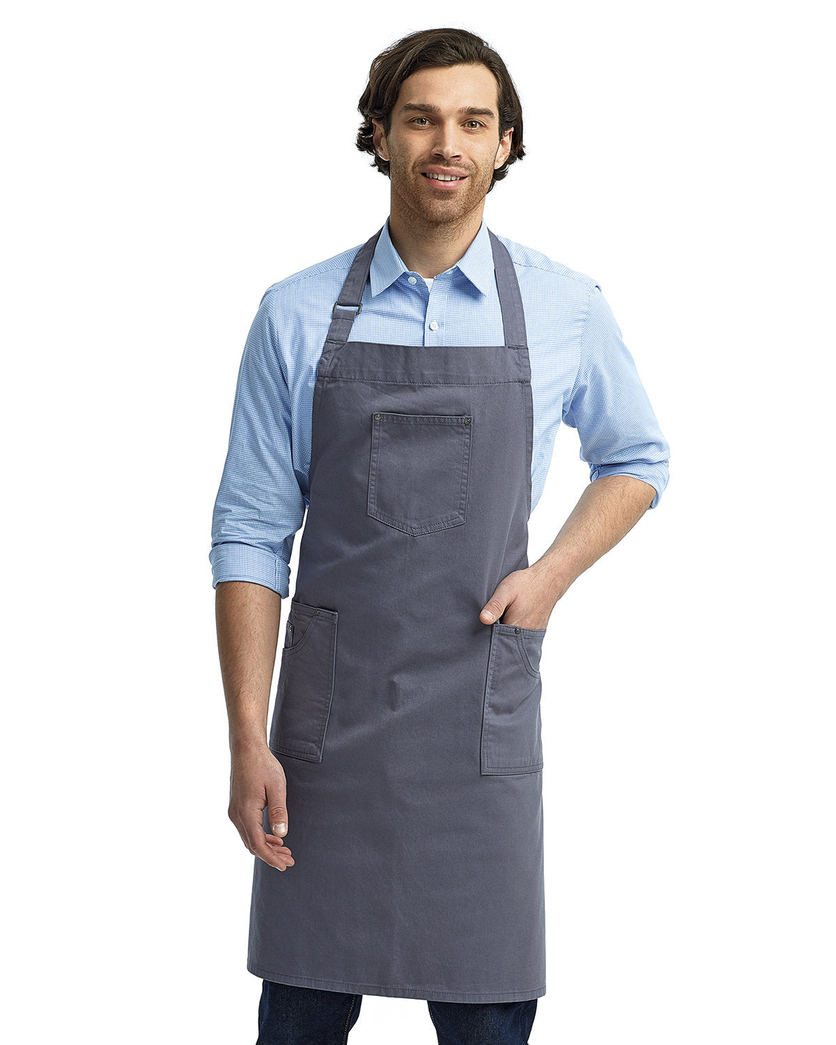 Cotton Chino Bib Apron- Steel – Chef's Roll Apparel